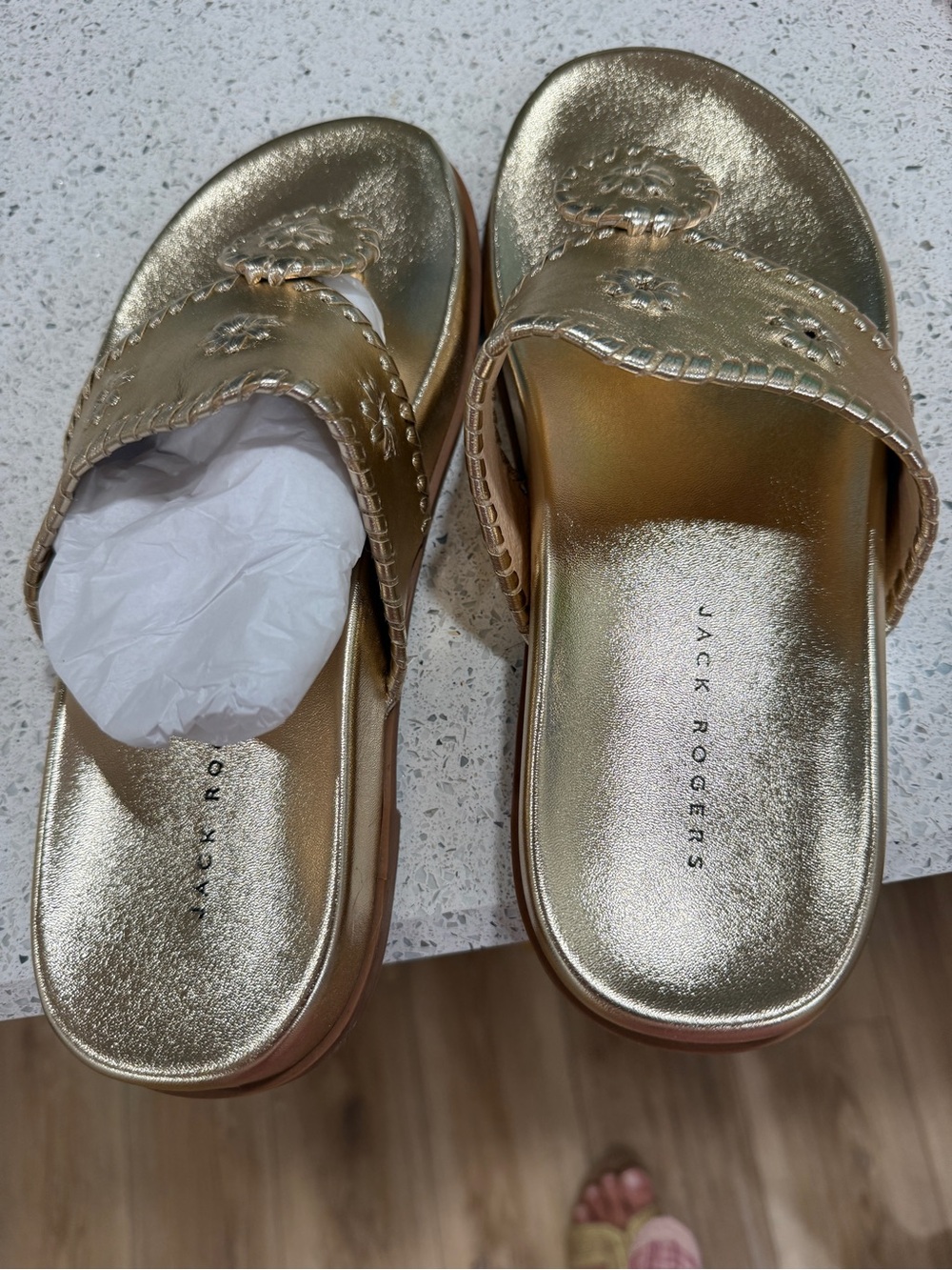 Jack Rogers Metallic Gold Slide Sandals